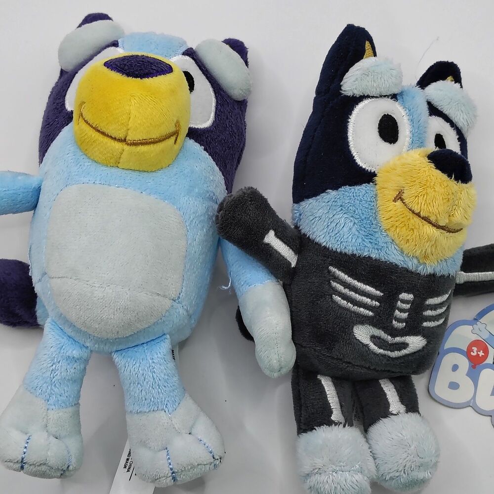 Bluey Plush Dog With Bluey Backpack Clip Skeleton Glow in the Dark Lot
